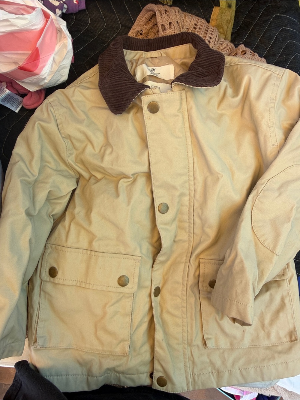 H&M Beige Jacket with Brown Corduroy Collar